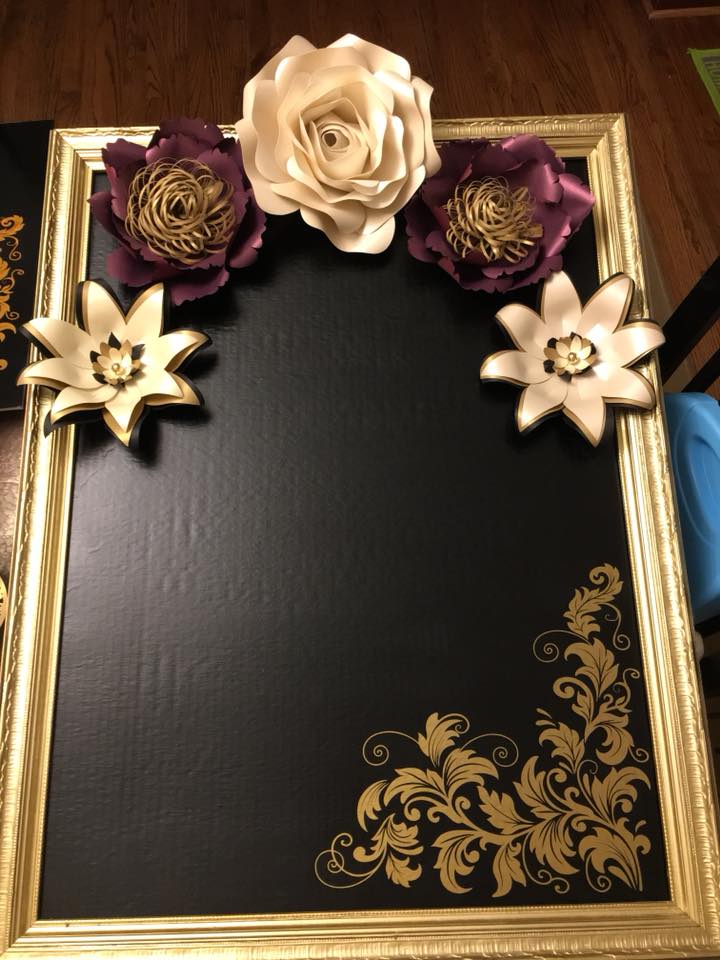 Wedding Sign - paper flower maroon, gold, black and white