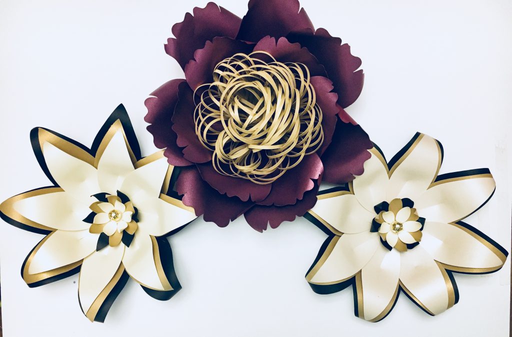 Wedding Sign - paper flower maroon, gold, black and white