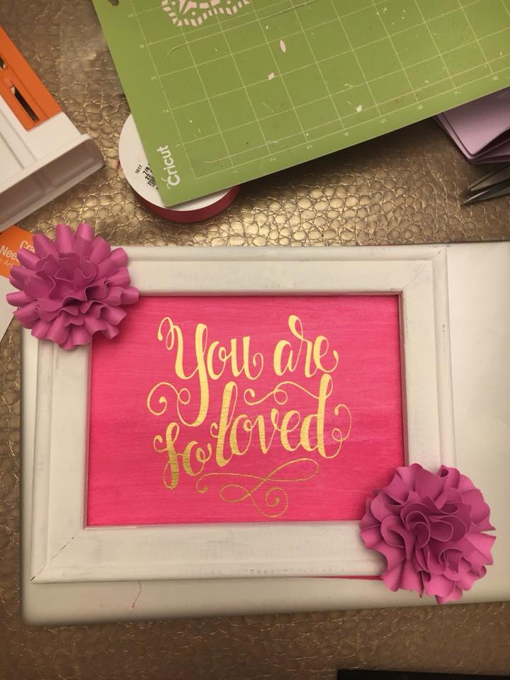 Reverse Canvas Project With Paper Flowers - with flowers and vinyl 2